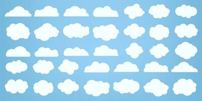 Group of paper cut of white clouds, clouds element and Group of clouds caroon style, in a flat design and white clouds vector