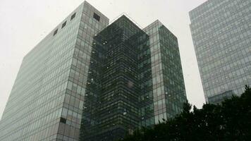 turkey istanbul 12 january 2023. low angle view of Snowfall and financial buildings video