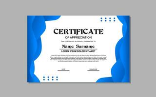 certificado modelo en azul color para negocio y educación apreciación resumen estilo vector