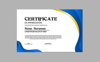 certificate template in blue and gold colors for business and education appreciation abstract style vector