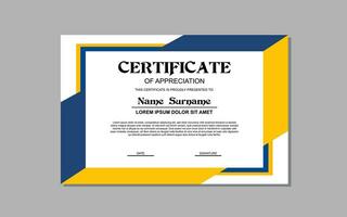 certificate template in blue and gold colors for business and education appreciation abstract style vector