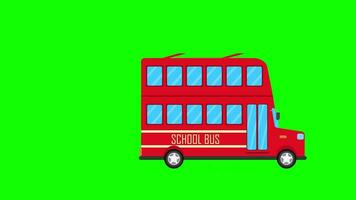 dessin animé école autobus choisir en haut élèves de école sur vert filtrer, double decker autobus en voyageant, des gamins école autobus retour à écoles sur vert filtrer, dessin animé autobus animation video