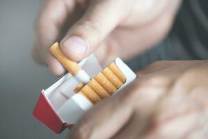 peel it off Cigarette pack prepare smoking a cigarette. Packing line up. photo filters Natural light.