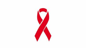 Animation Red icon AIDS awareness ribbon. World aids day symbol. Video flat cartoon animation design element. 4K video footage, alpha channel