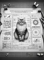 Engineering blueprint of a cat with a focus on informational or three-dimensional modeling related to BIM. Perfect content for posters, wallpaper, postcards, fabric, napkins and other creative project photo