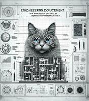 Ingenieria Plano de un gato con un atención en informativo o tridimensional modelado relacionado a bim. Perfecto contenido para carteles, fondo de pantalla, postales, tela, servilletas y otro creativo proyecto foto