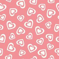 Seamless pattern of white hearts. Cartoon elements in trendy retro style on pink background vector