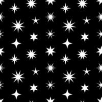 Vector seamless pattern of futuristic sparkle stars. Abstract print. Seamless pattern with star shape elements on black background. Abstract cool shine wrapping or textile design.