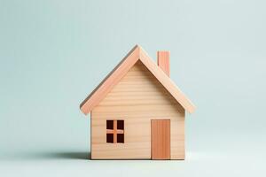 Wooden house model on a white background. Generated by artificial intelligence photo