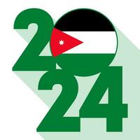 Happy New Year 2024, long shadow banner with Jordan flag inside. Vector illustration.