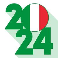 Happy New Year 2024, long shadow banner with Italy flag inside. Vector illustration.