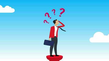 Frustrated businessman thinking and make decision with many question marks, confusion and decision making, looking answer for question or solution concept video