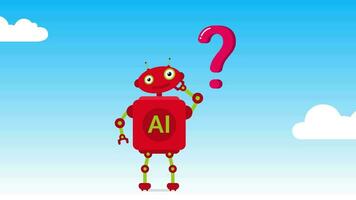 Ai robot with question mark, frustrated robot thinking, artificial intelligence technology help support service faq problem concept video