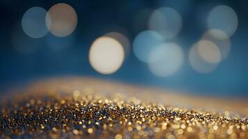 Golden bokeh light particles background. Defocused. photo