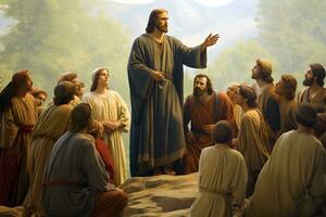 Jesus spreading his teaching to people photo