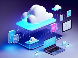 Cloud data storage, database, cloud computing concept. photo