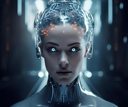 Beautiful female robot with artificial intelligence photo