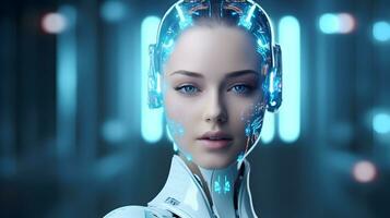 Beautiful female robot with artificial intelligence photo