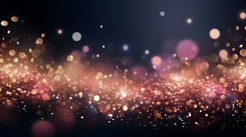 Golden bokeh light particles background. Defocused. photo