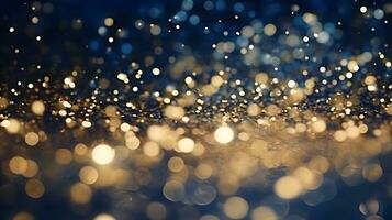 Golden bokeh light particles background. Defocused. photo