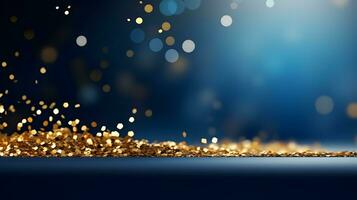 Golden bokeh light particles background. Defocused. photo