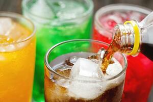 Soft drinks and fruit juice mixed with soda high in sugar have a negative effect on physical health photo