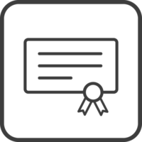 Certificate icon in thin line black square frames. png