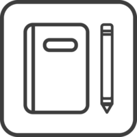 Notebook icon in thin line black square frames. png