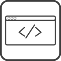 Symbol programming icon in thin line black square frames. png