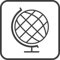 Mock global icon in thin line black square frames. png