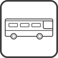 School bus icon in thin line black square frames. png