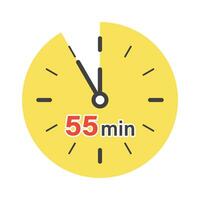 55 minutes on stopwatch icon in flat style. Clock face timer vector illustration on isolated background. Countdown sign business concept.