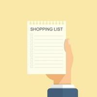 Shopping list in hand icon in flat style. Memo pages vector illustration on isolated background. Daily planner sign business concept.