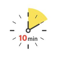 10 minutes on stopwatch icon in flat style. Clock face timer vector illustration on isolated background. Countdown sign business concept.