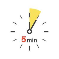 5 minutes on stopwatch icon in flat style. Clock face timer vector illustration on isolated background. Countdown sign business concept.