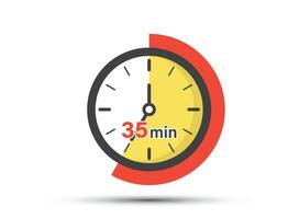 35 minutes on stopwatch icon in flat style. Clock face timer vector illustration on isolated background. Countdown sign business concept.