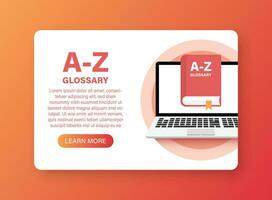 Glossary book with laptop icon in flat style. Guidebook encyclopedia vector illustration on isolated background. A-Z computer sign business concept.