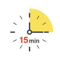 15 minutos en cronógrafo icono en plano estilo. reloj cara Temporizador vector ilustración en aislado antecedentes. cuenta regresiva firmar negocio concepto.