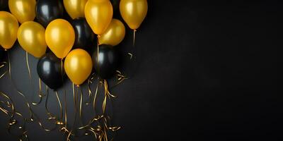 background for black friday. black balloons on a black background. sale. AI generated photo
