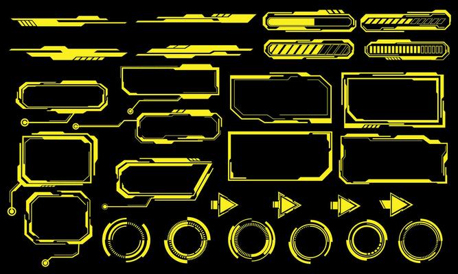 Yellow line cyber interface elements holographic on black design ultramodern futuristic  vector