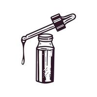 Hand-drawn serum bottle with pipette, beauty cosmetic element, self care. Illustration for beauty salon, cosmetic store, makeup design. Doodle sketch style. vector