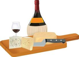 wine fiasco with cheeses vector