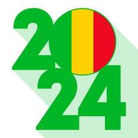 Happy New Year 2024, long shadow banner with Mali flag inside. Vector illustration.