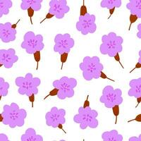 Vector seamless pattern with simple violet flowers on white background. Simple doodle flowers, spring bloom pattern design