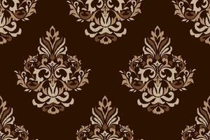 Ikat floral paisley embroidery on brown background.Ikat ethnic oriental seamless pattern traditional.Aztec style abstract vector illustration.design for texture,fabric,wrapping,clothing,decoration.