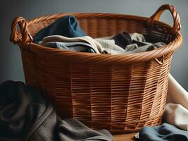 basket full of clean clothes and dry laundry photo