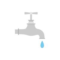 Dripping water tap flat design vector illustration. Vector dark grey icon isolated on white background. Save water earth resources ecological concept for environmental.