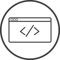 Symbol programming icon in thin line black circle frames. png