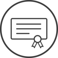 Certificate icon in thin line black circle frames. png