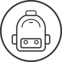 School bag icon in thin line black circle frames. png